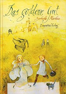 Gelbes Buchcover mit Burg im Hintergrund und tanzenden Menschen. Gelbes Buchcover mit Burg im Hintergrund und tanzenden Menschen.