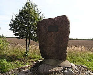Blick auf den von Feldern umgebenen Gedenkstein