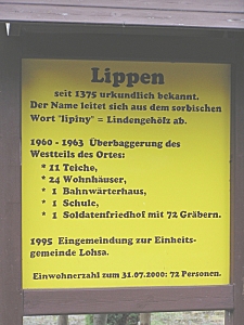 Die Gedenktafel für den vom Abbruch betroffenen Ortsteil von Lippen Die Gedenktafel für den vom Abbruch betroffenen Ortsteil von Lippen